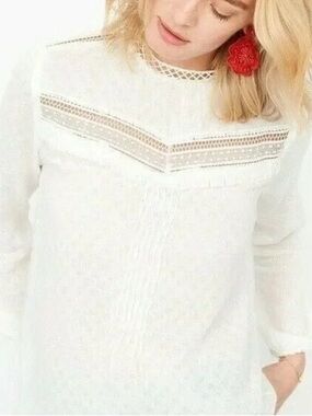 Stella & Dot Ivory Lace-Trim Peasant Blouse